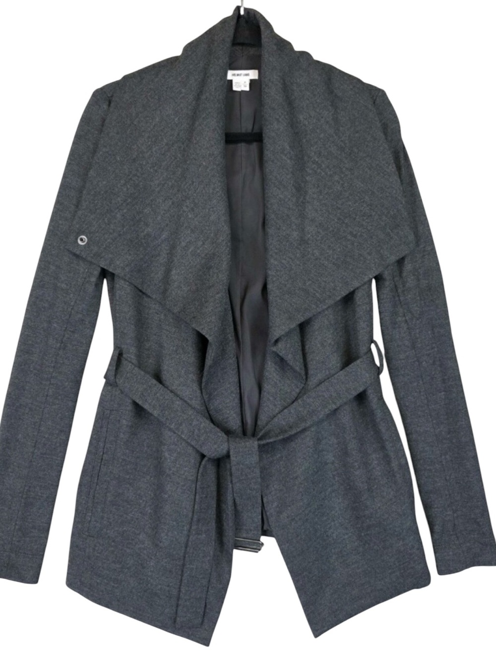 HELMUT LANG Gray Wool Draped Asymmetrical Belted Blazer Jacket Women P XS - USA